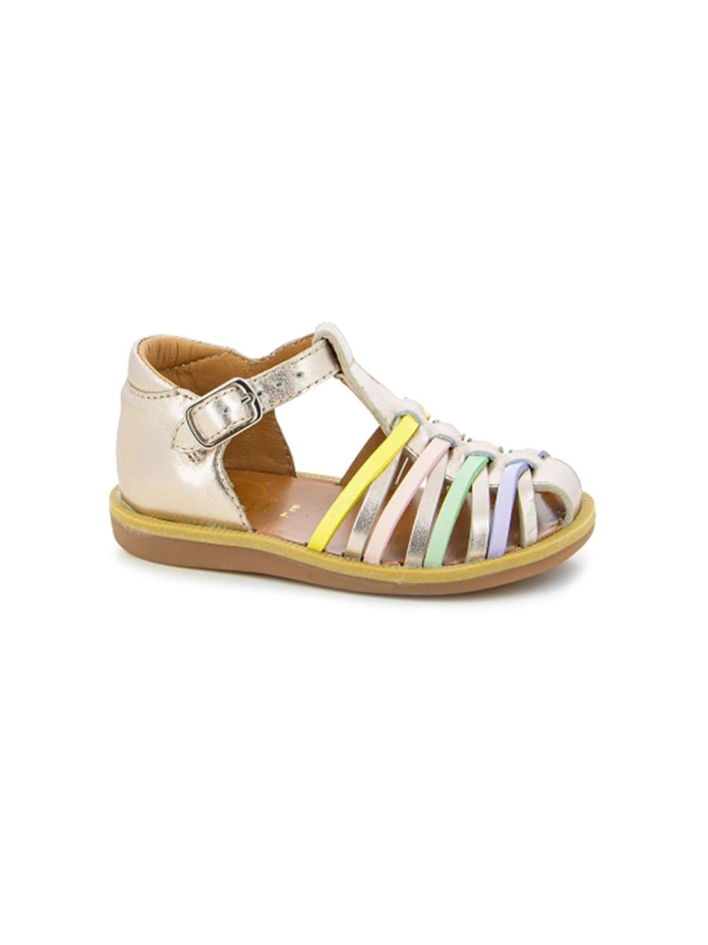 Pom D'api Kids' Poppy Lux Leather Sandals In Gold