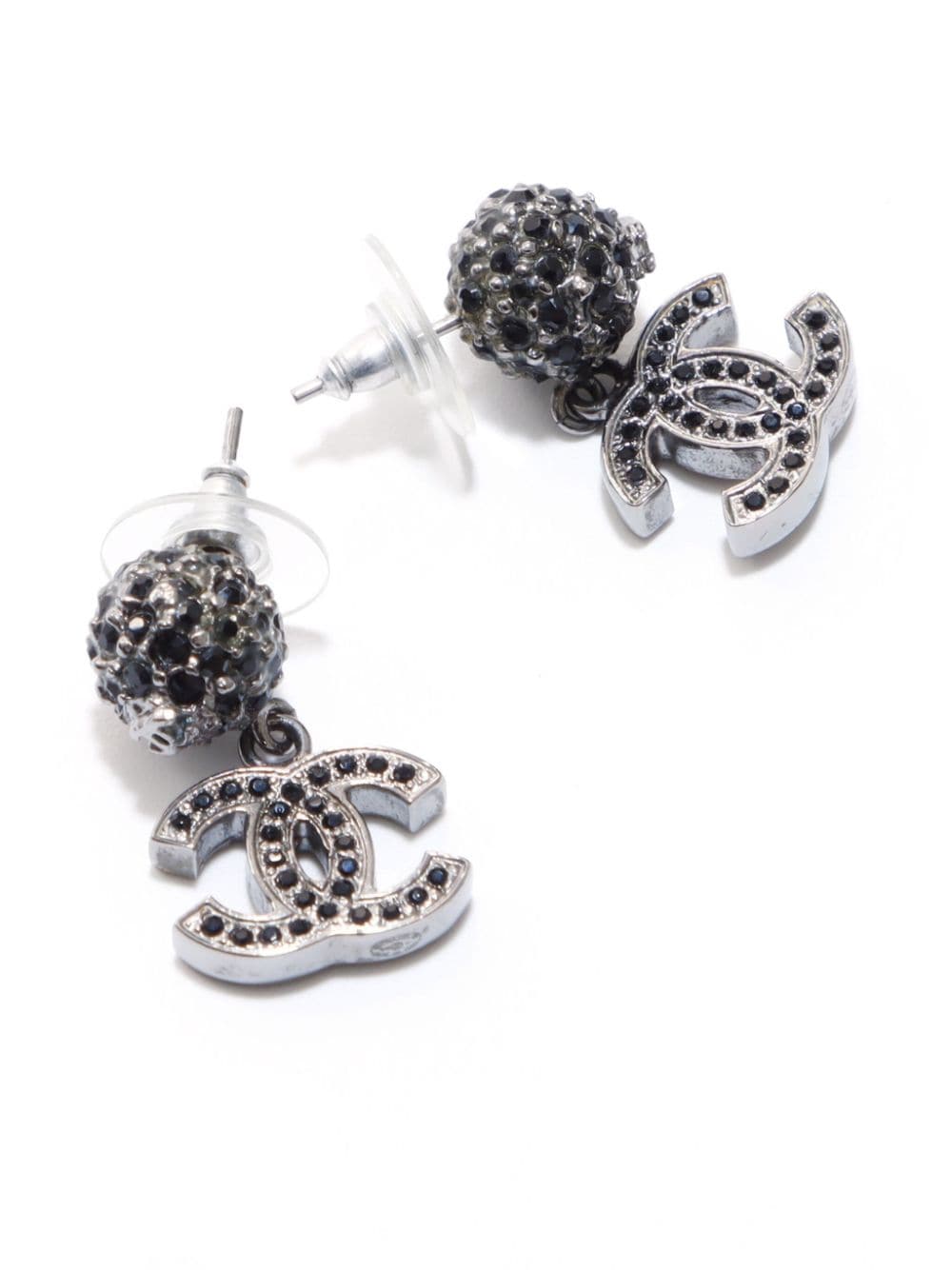 CHANEL Pre-Owned 2012 silver plated CC rhinestone drop earrings - Zilver