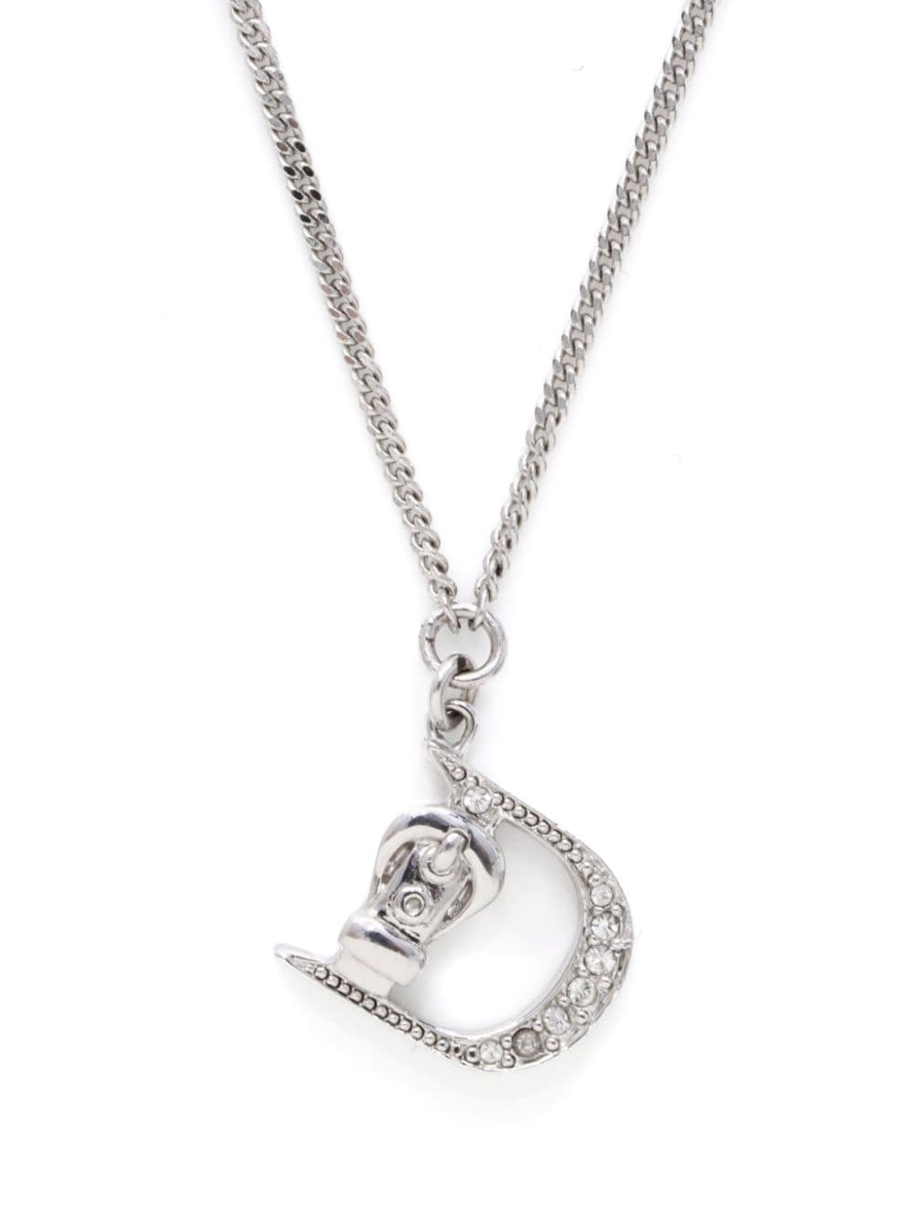 Pre-owned Dior Logo Pendant Necklace In Silver