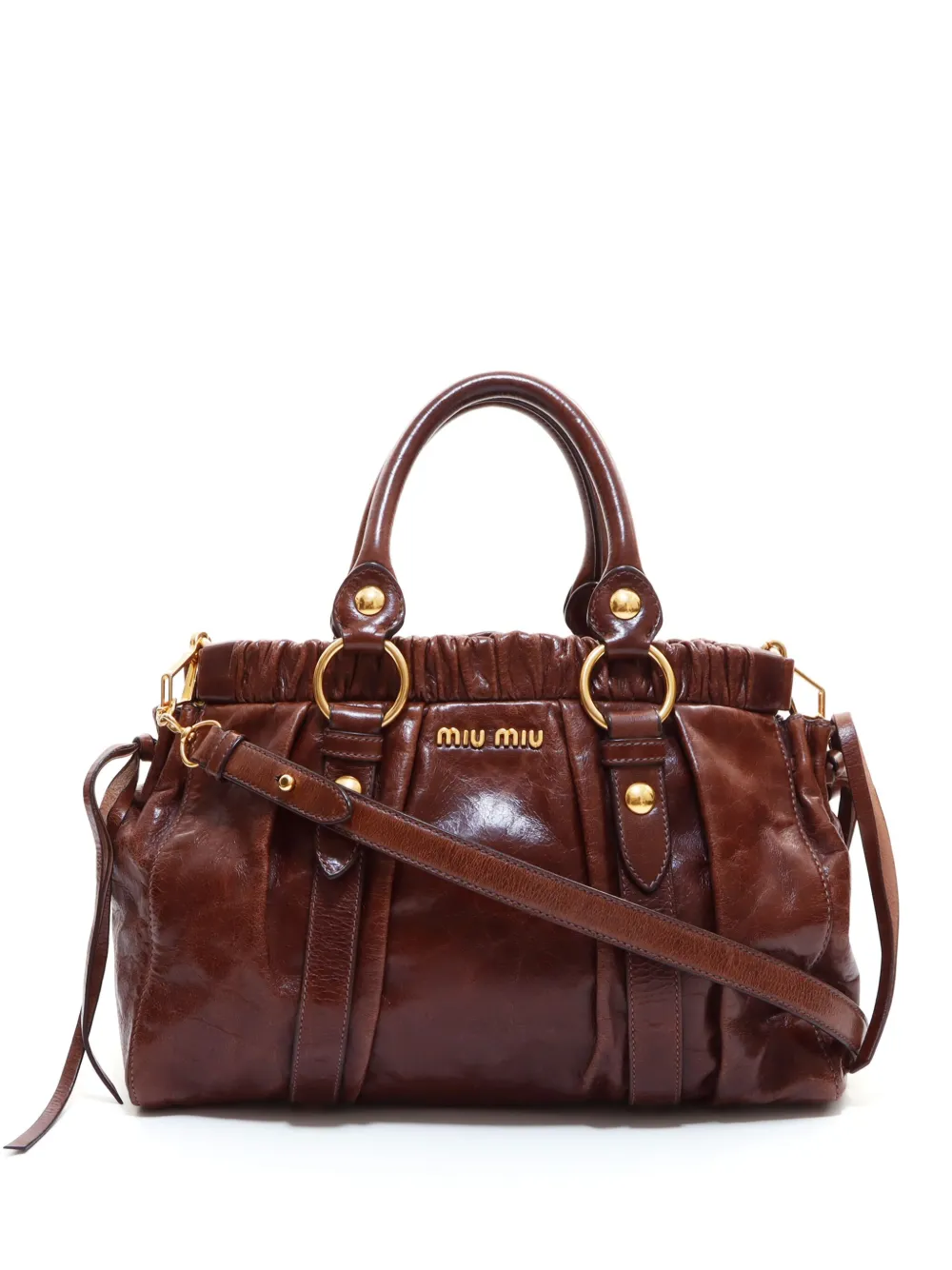 Pre-owned Miu Miu Vitello Lux Two-way Handbag In Brown