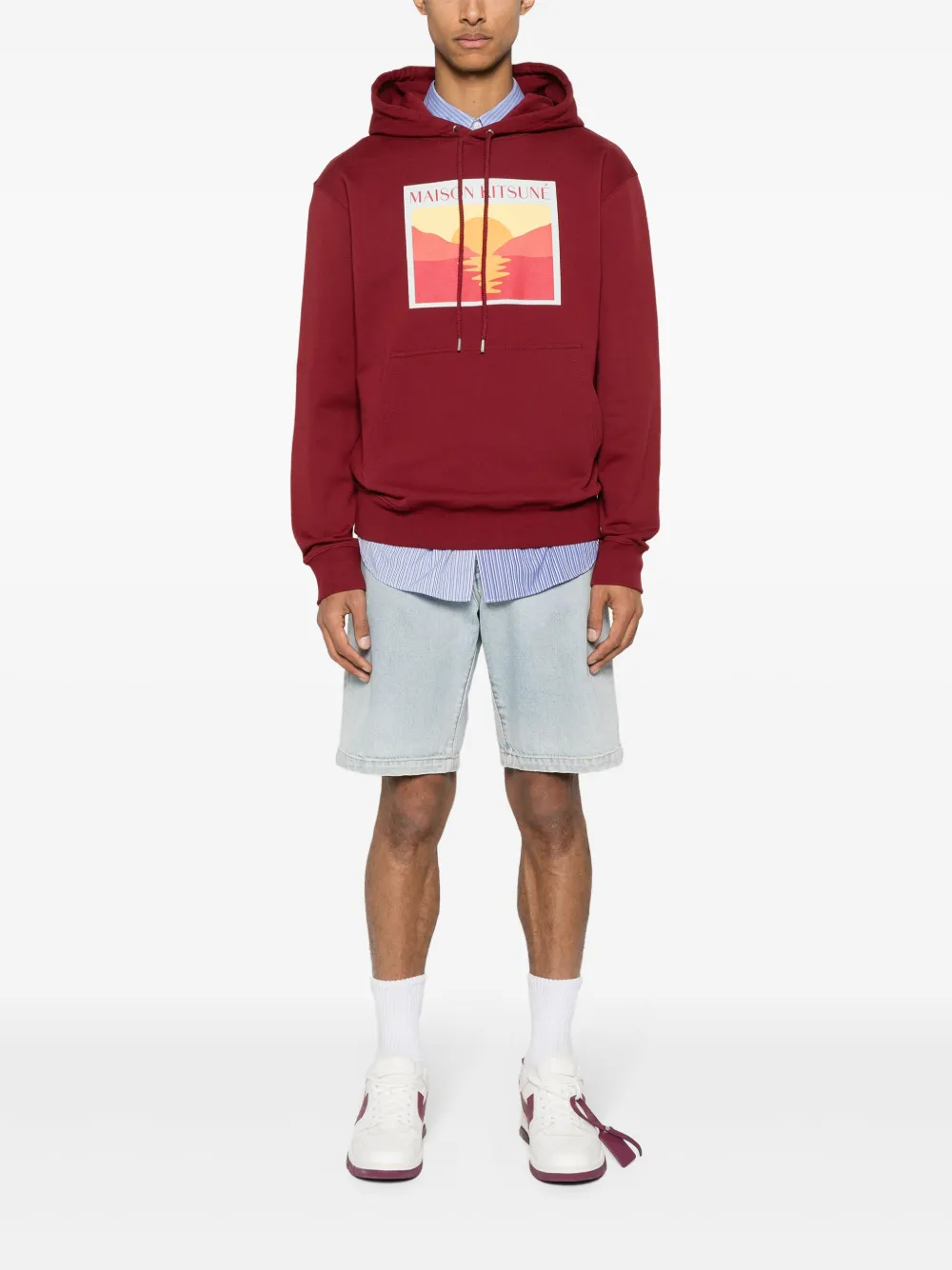 Shop Maison Kitsuné Sunset Postcard Cotton Hoodie In Red