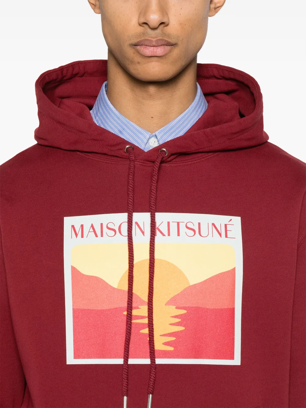 Shop Maison Kitsuné Sunset Postcard Cotton Hoodie In Red