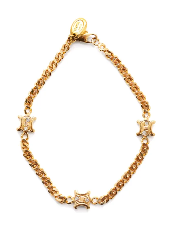 Celine Pre Owned Triomphe Rhinestone Chain Bracelet Gold FARFETCH AE
