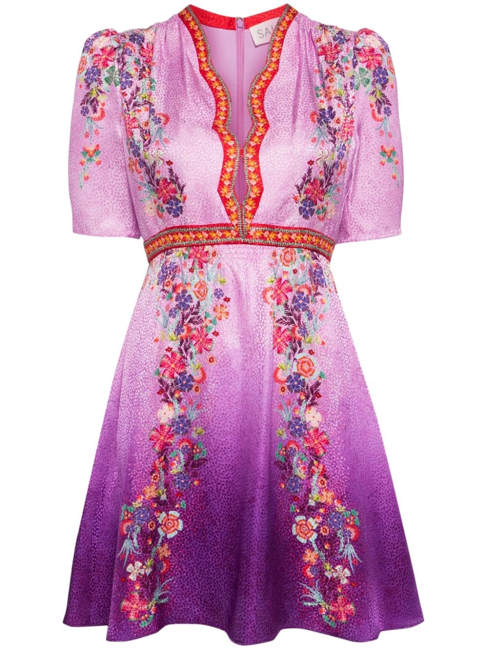 Saloni Tabitha zijden mini-jurk met bloemenprint Paars