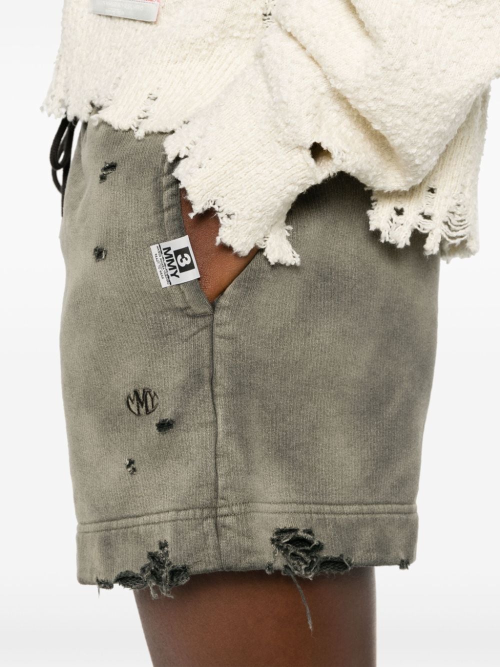 Shop Miharayasuhiro Distressed Cotton Shorts In Grey