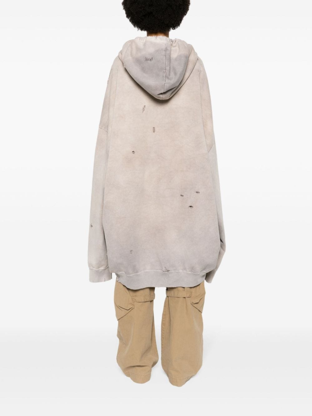 Shop Miharayasuhiro Logo-embroidered Distressed Oversized Hoodie In Neutrals