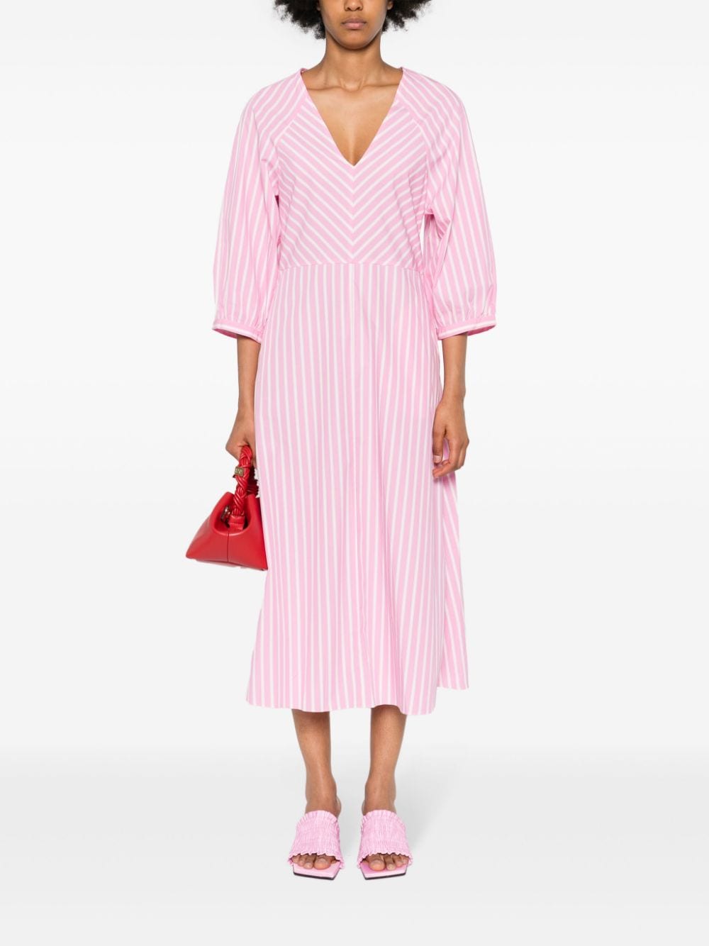 Shop Baum Und Pferdgarten Aba Striped Midi Dress In 粉色