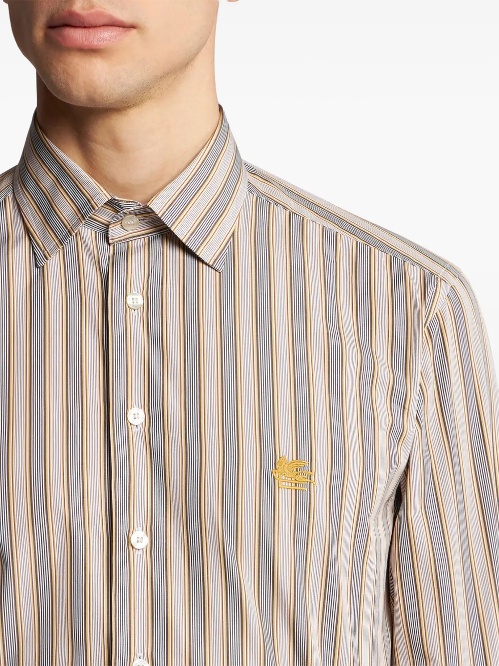 ETRO Gestreept overhemd met borduurwerk Beige