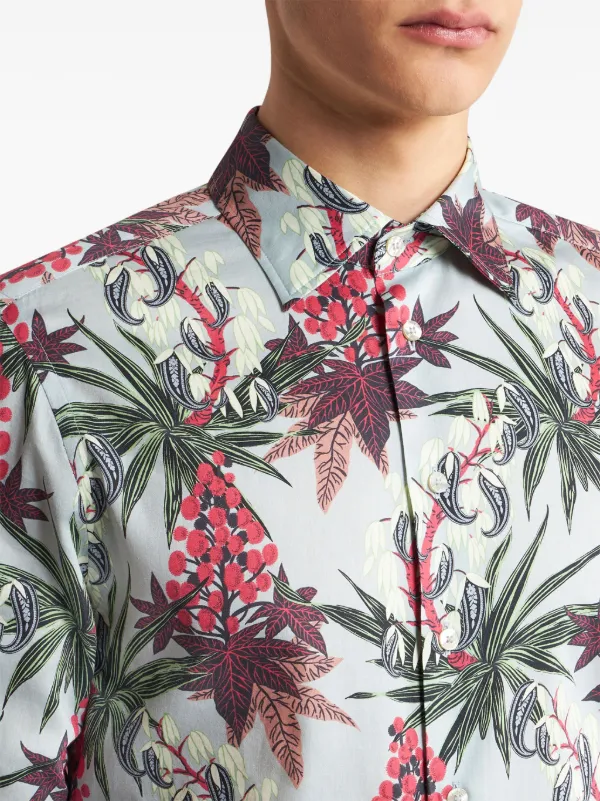 ETRO お洒落 Flower&Foliage プリント コットン シャツ ETRO Foliage-print Cotton Shirt | Blue | FARFETCH JO