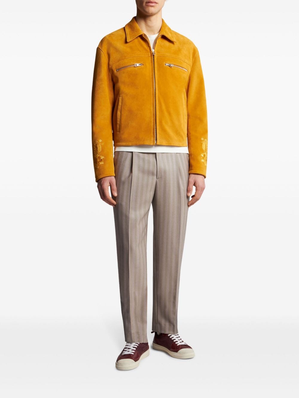 Shop Etro Pegaso-embroidered Suede Jacket In Yellow
