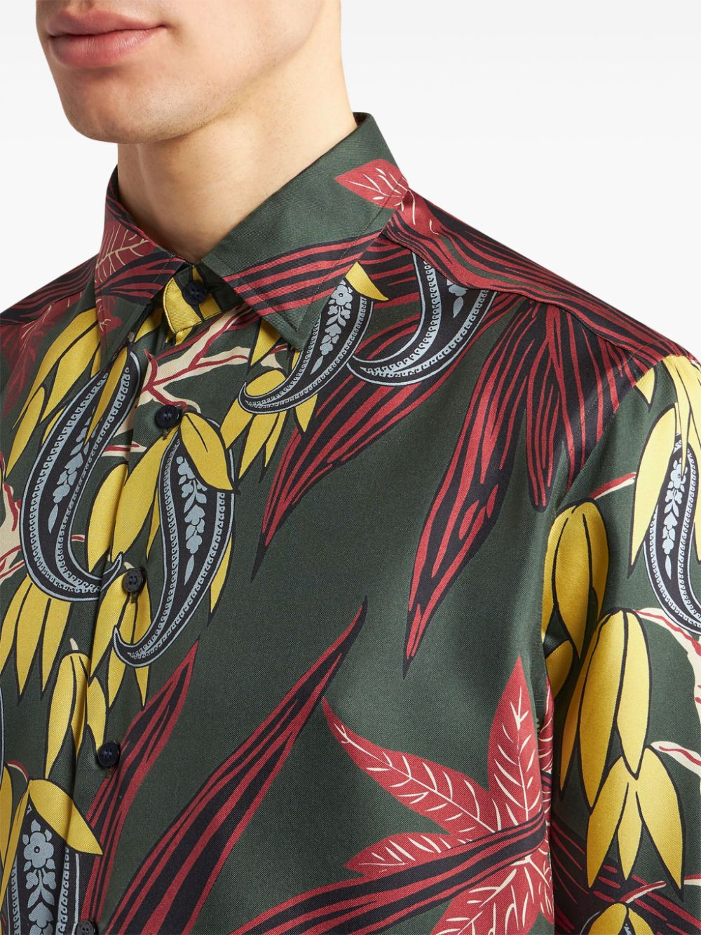 Shop Etro Printed Silk Shirt In Green