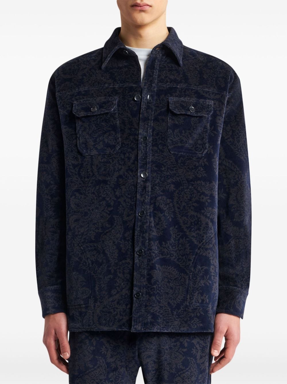 Shop Etro Jacquard Chenille Overshirt In Blue