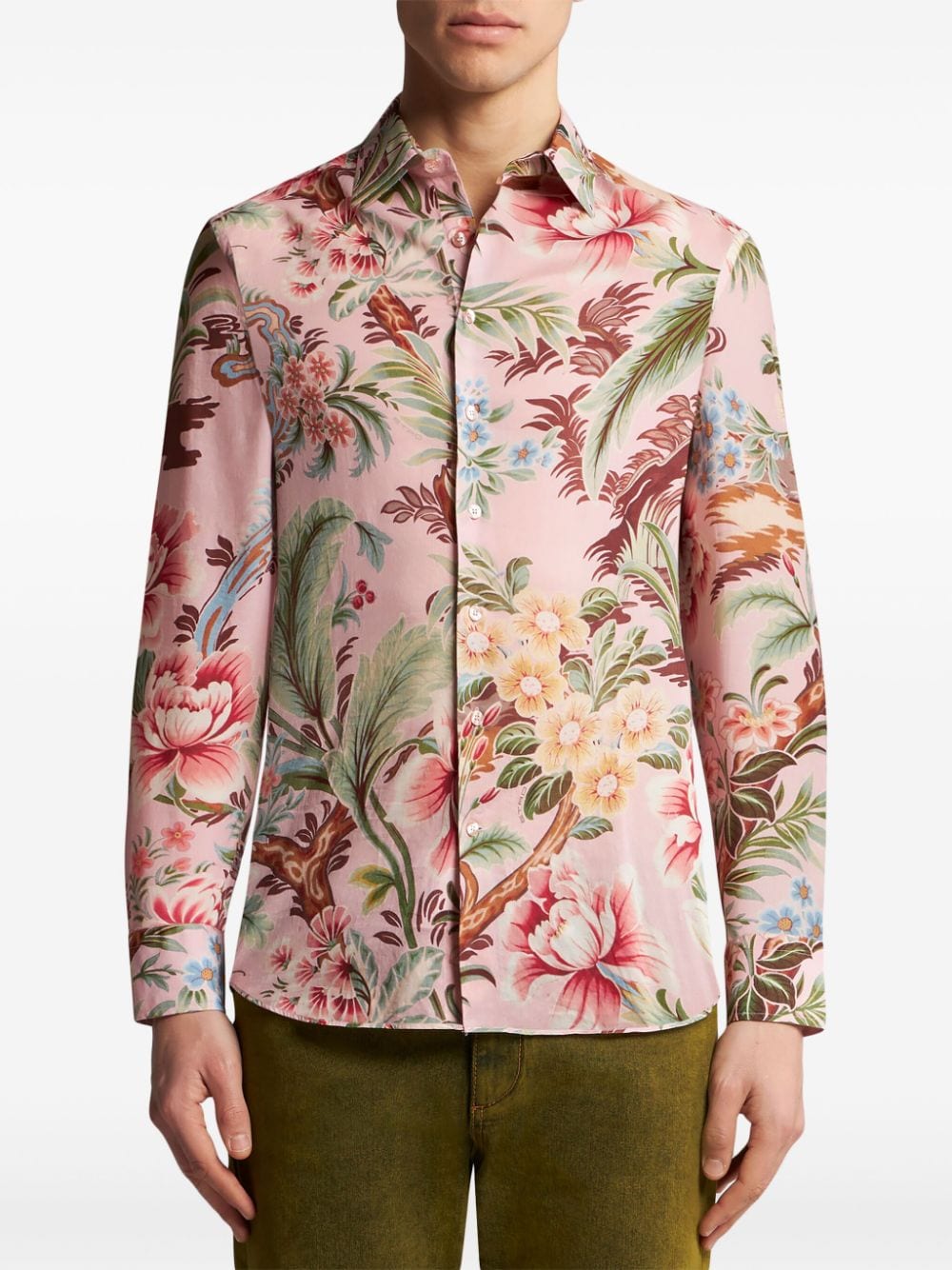 Shop Etro Floral-print Cotton Shirt In Pink