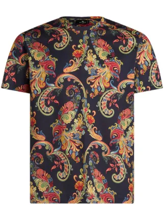 【ETRO】関税込☆コットンTシャツ ペイズリー ロゴ ネイビー ETRO ペイズリー Tシャツ | ブルー | FARFETCH JP