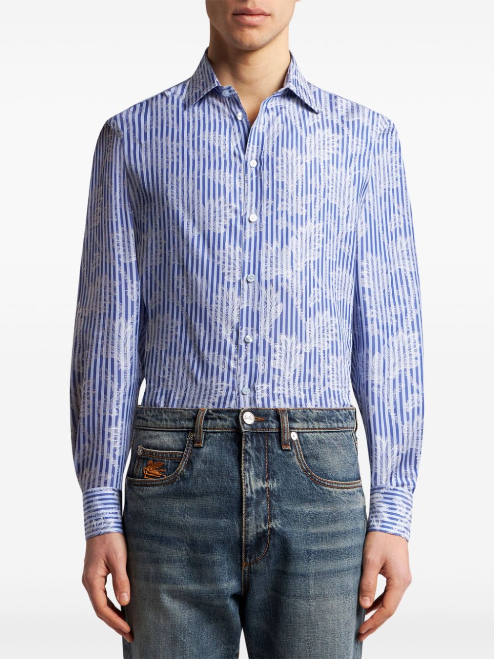 ETRO Overhemd met gestreept jacquard - Blauw