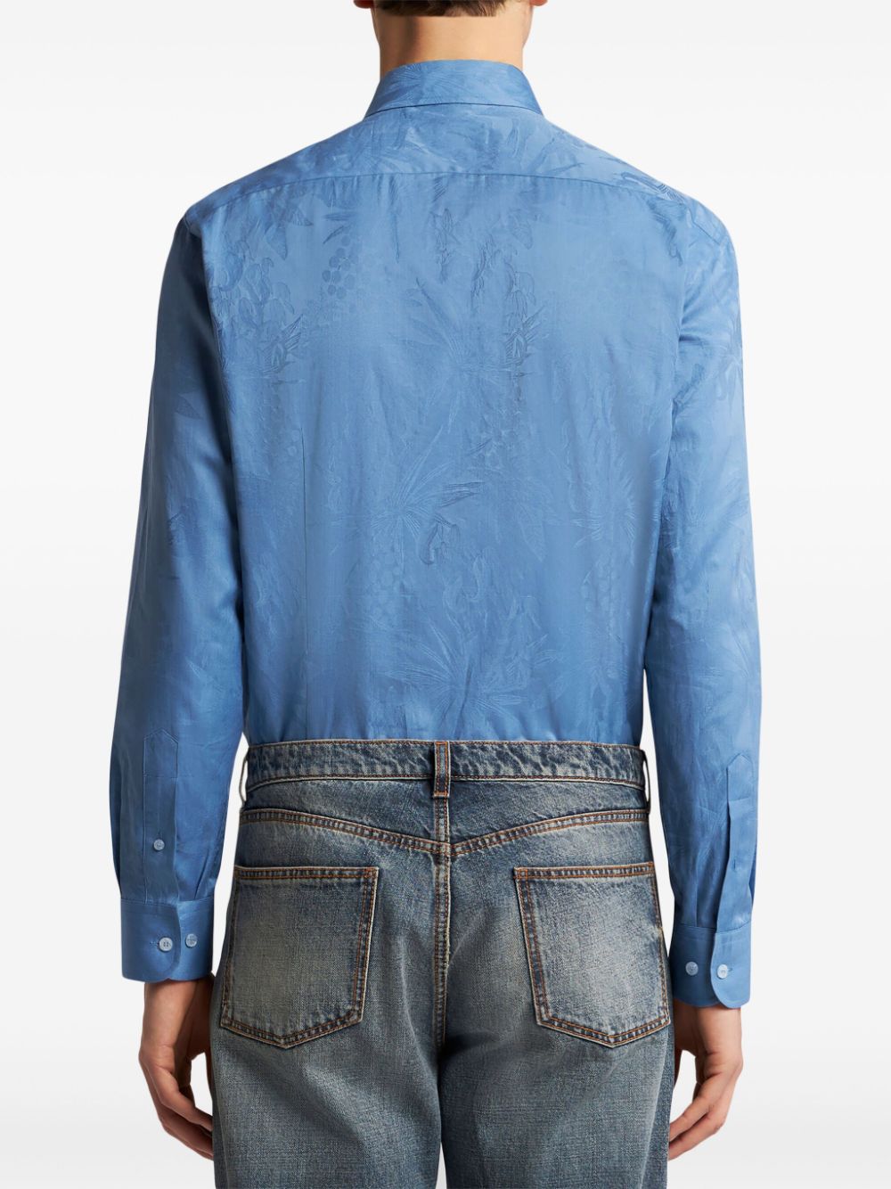 Shop Etro Jacquard-print Cotton Shirt In Blue