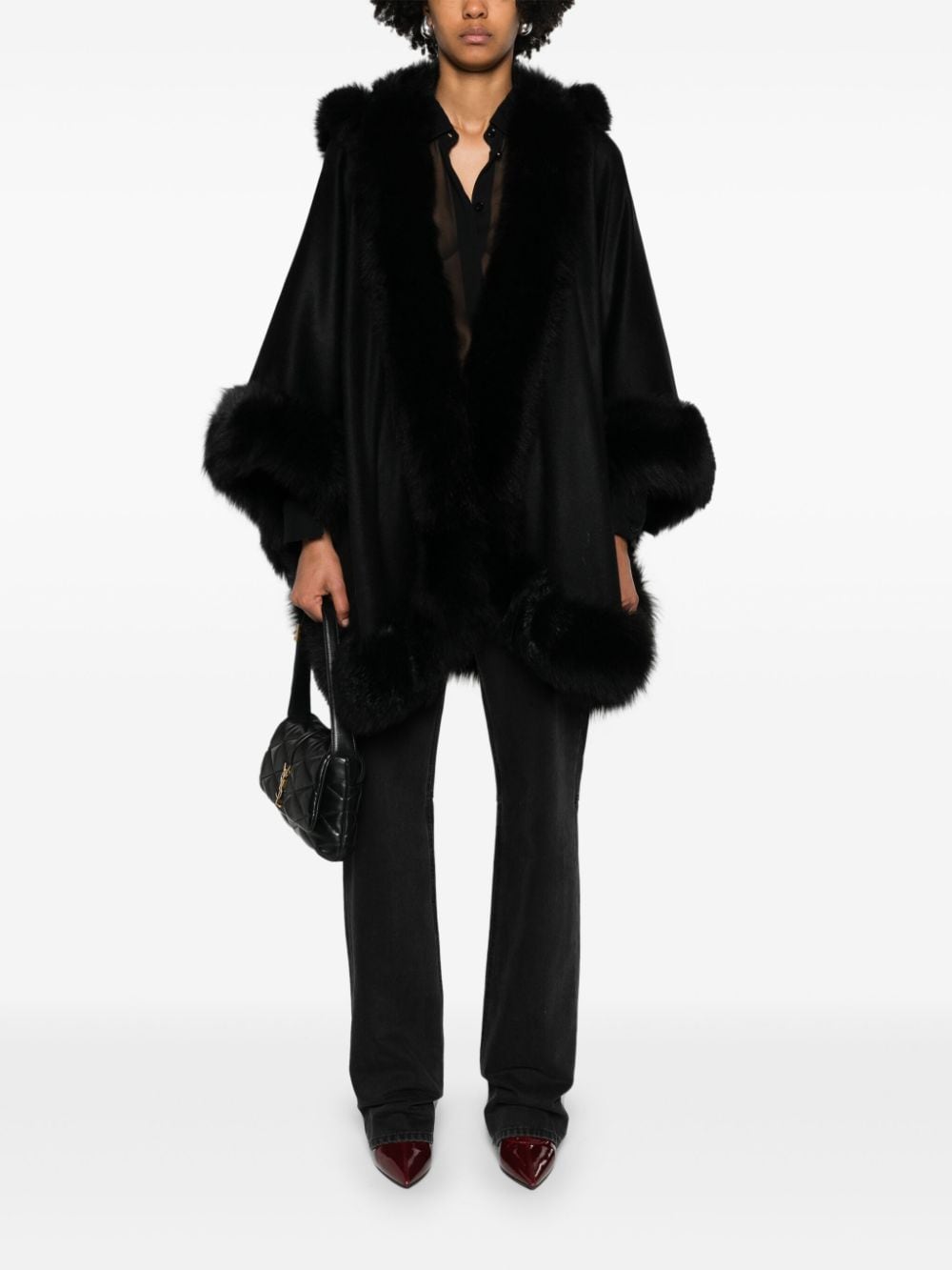 Image 2 of Liska shearling-trim hooded cape