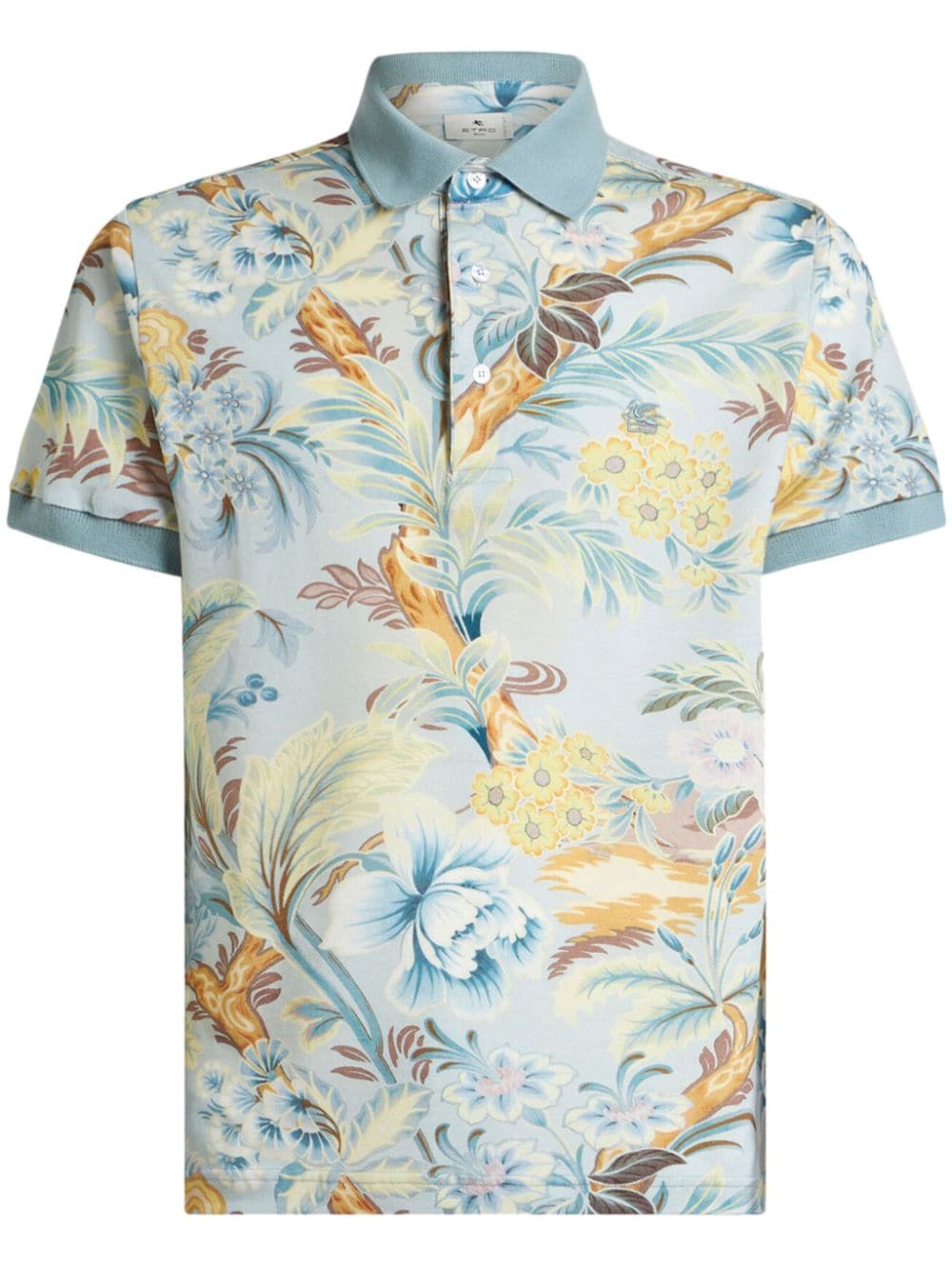 Etro Floral-print Polo Shirt In Blue