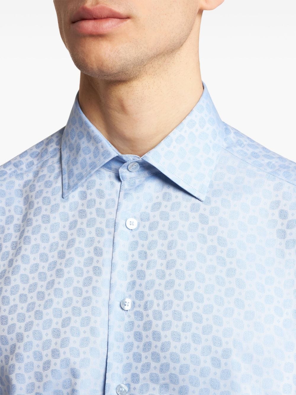 Shop Etro Jacquard Cotton Shirt In Blue