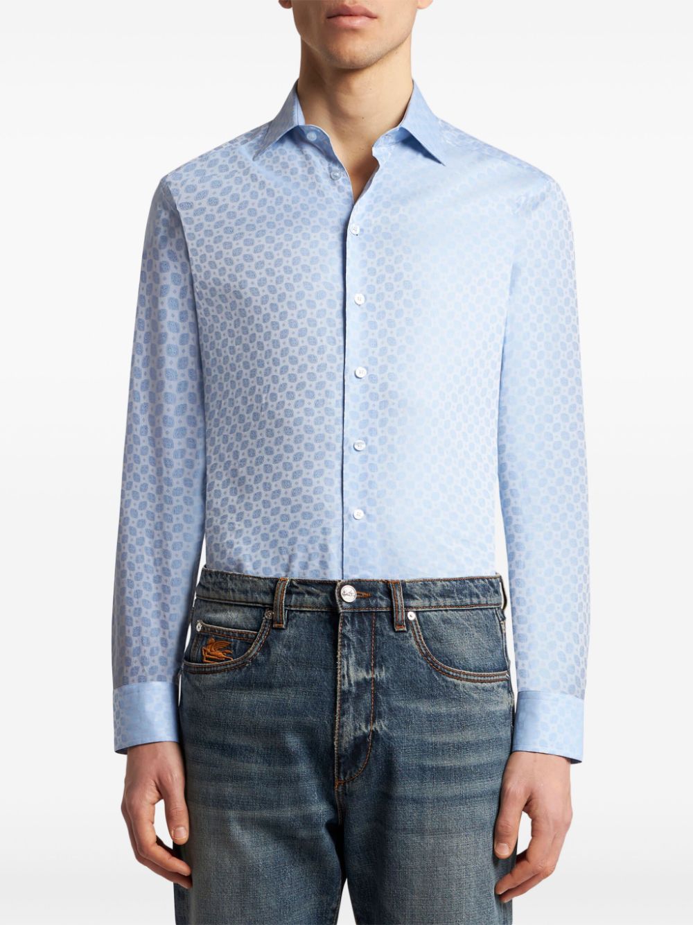 Shop Etro Jacquard Cotton Shirt In Blue