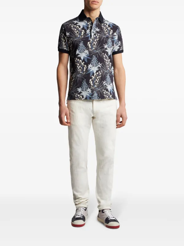 【送料&関税込】Etro Short Sleeve Cotton Polo Shirt ETRO leaf-print Cotton Polo Shirt | Black | FARFETCH JO