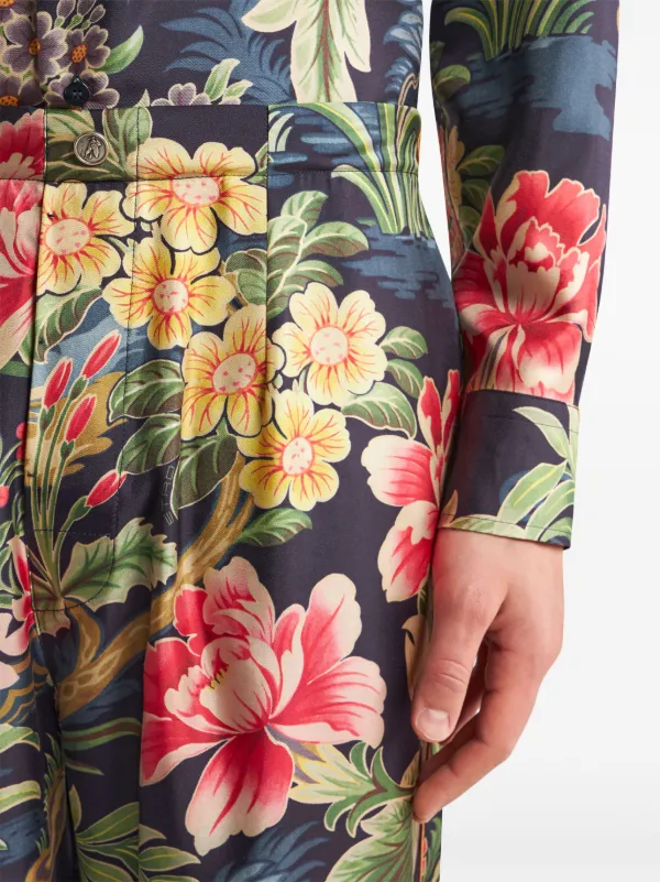 ETRO floral-print Silk Trousers | Blue | FARFETCH