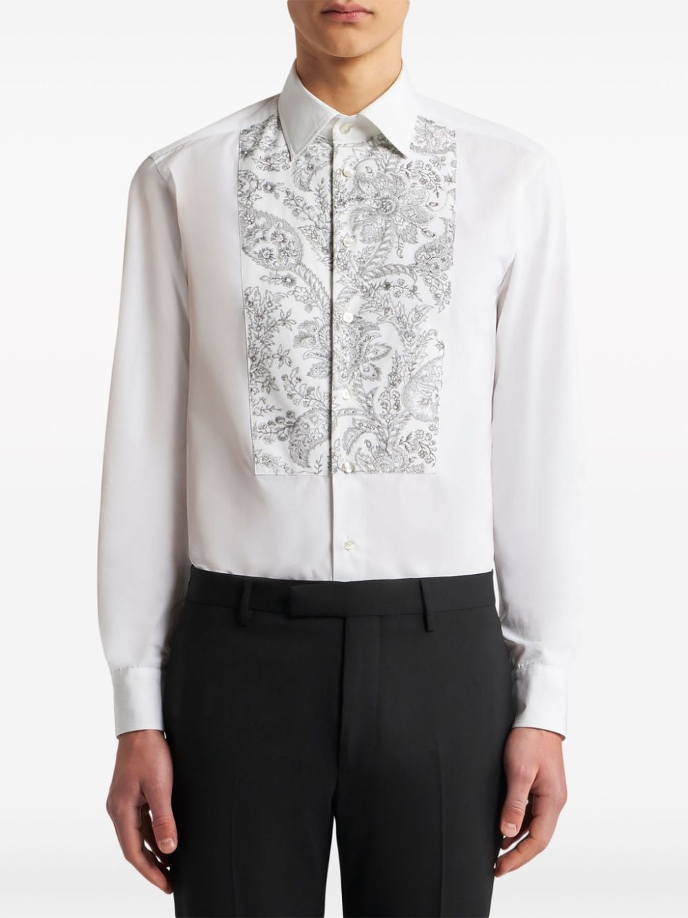 Shop Etro Floral-embroidered Long-sleeve Shirt In White