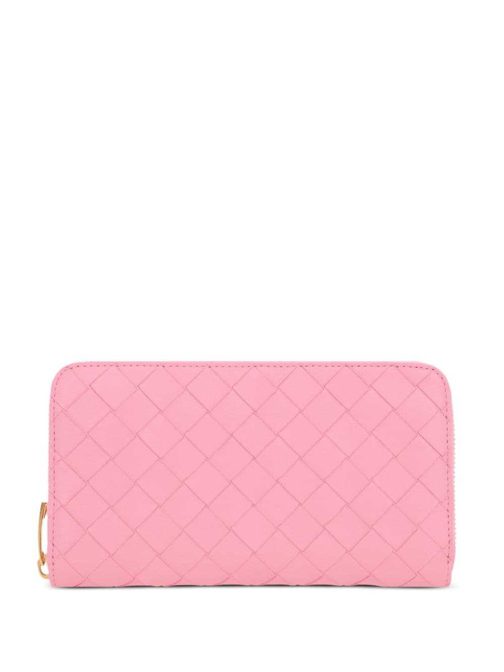 Shop Bottega Veneta Intrecciato Zip-around Leather Wallet In Rosa