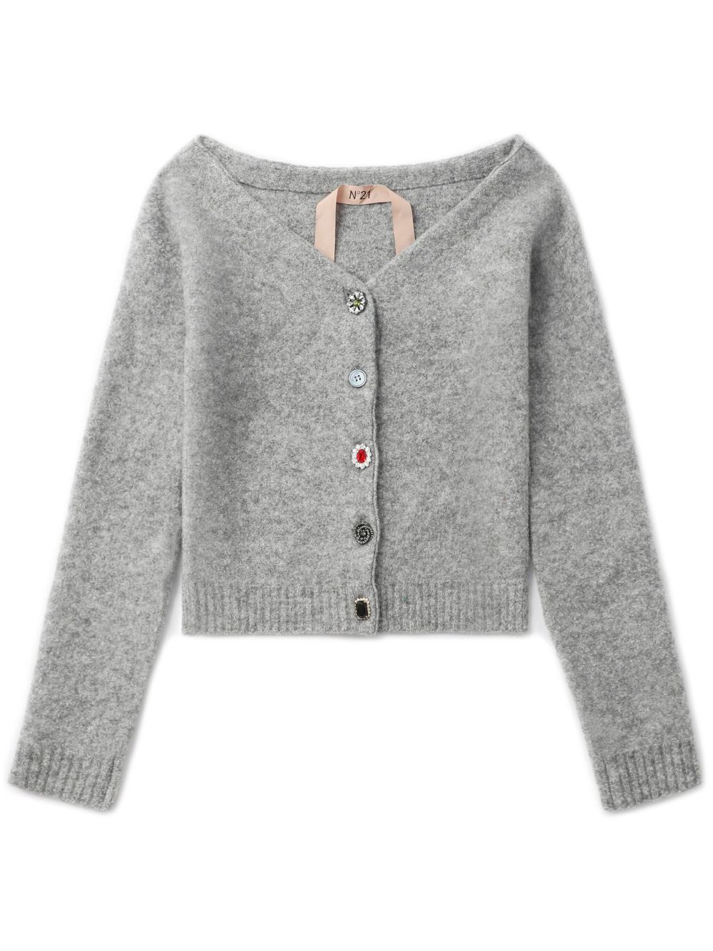 Nº21 crystal-embellished buttons cardigan - Grey