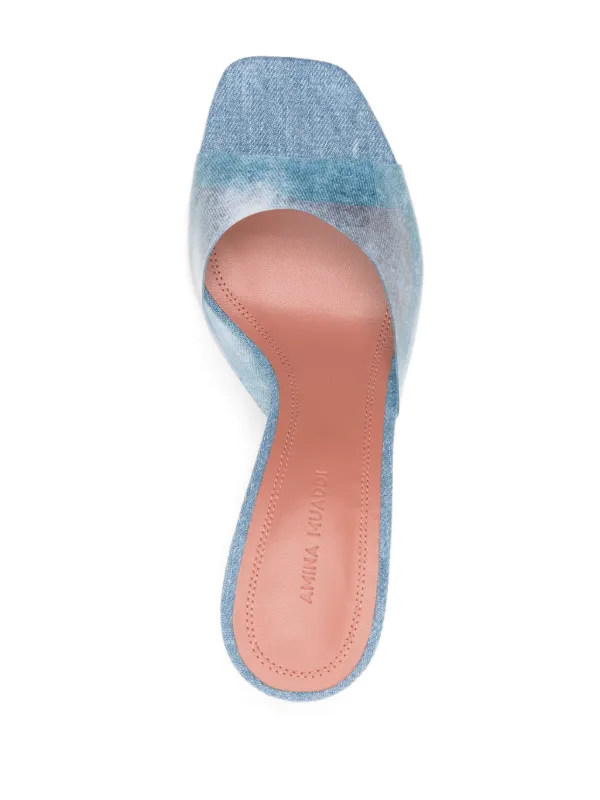 【関税込み】Amina Muaddi ブルー Lupita ヒールサンダル AMINA MUADDI Lupita PVC and patent-leather mules | NET-A-PORTER