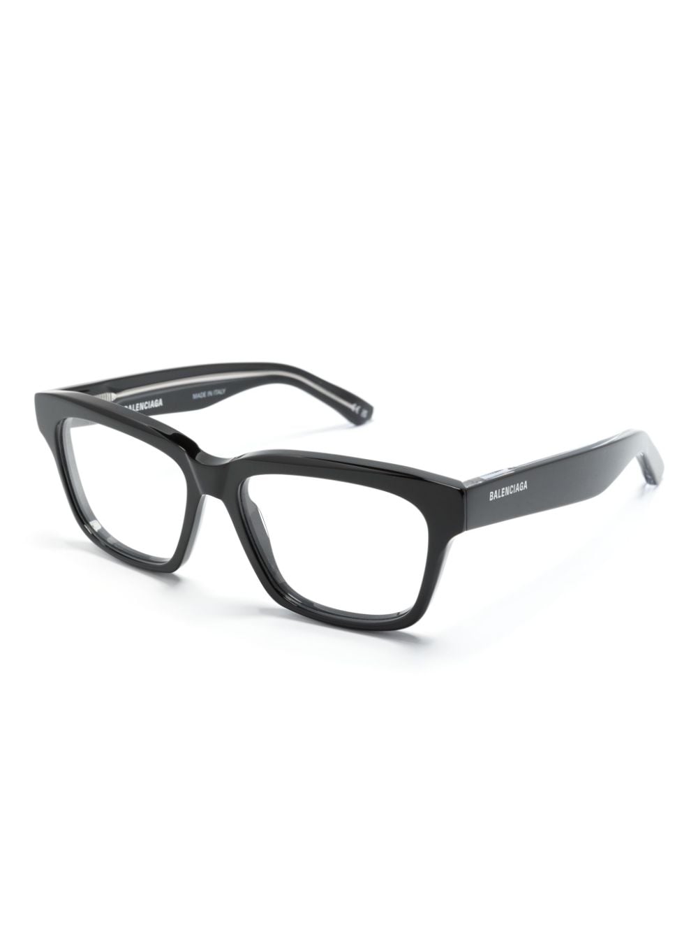 Shop Balenciaga Logo-engraved Square-frame Glasses In Black