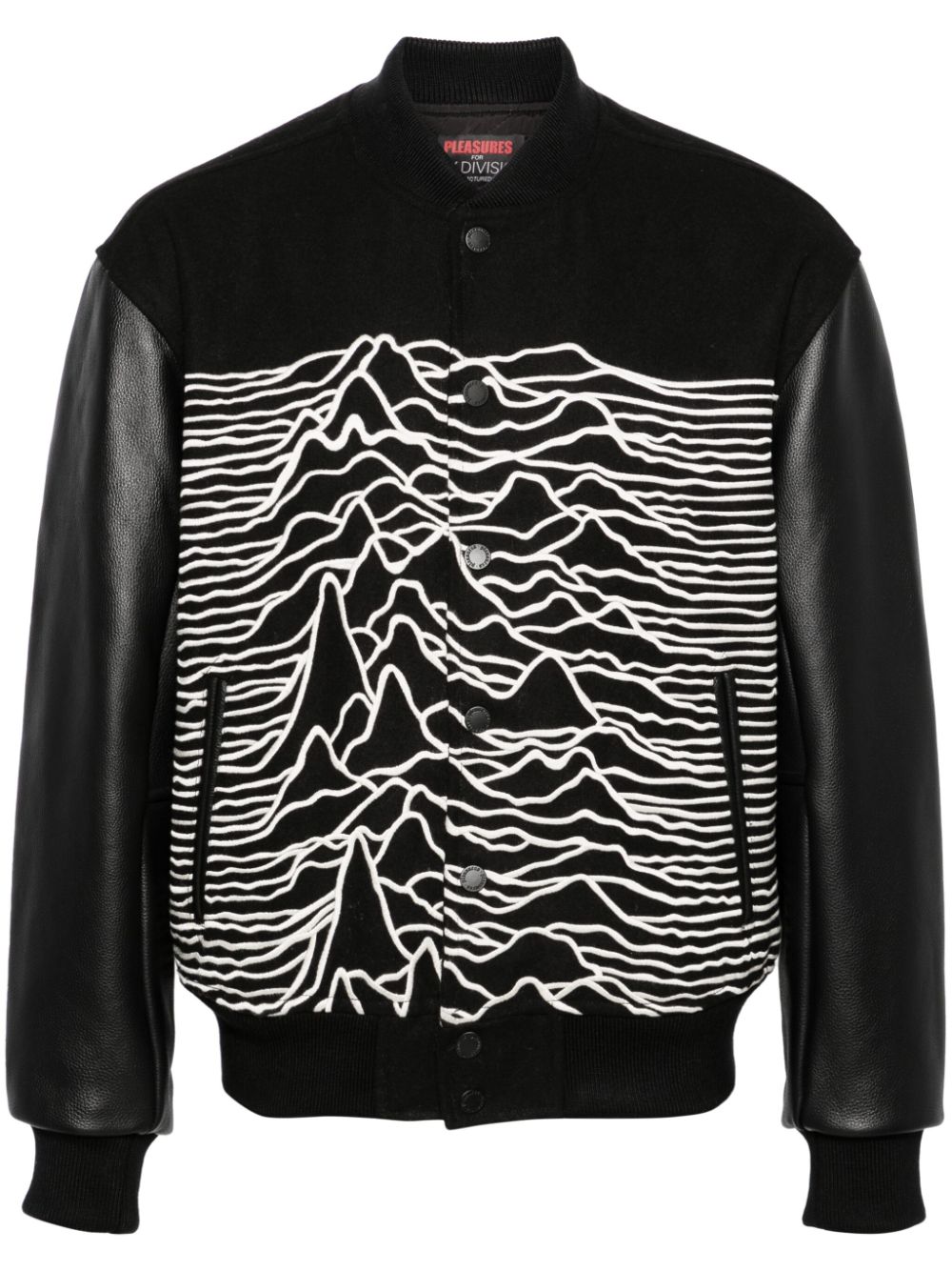 Shop Pleasures X Joy Division Embroidered-waves Bomber Jacket In Black