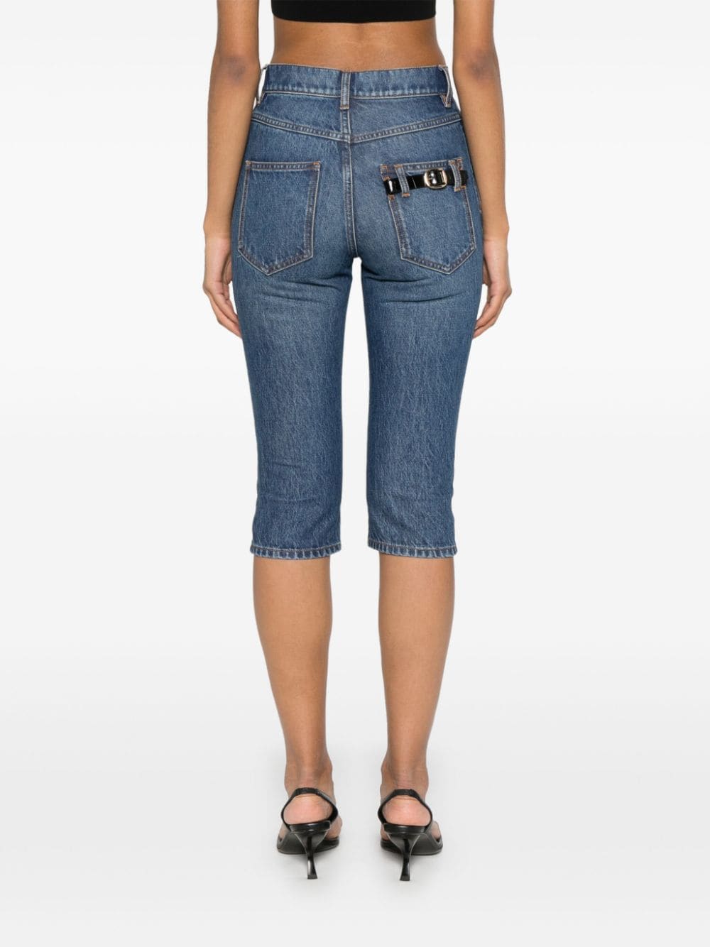 Shop Coperni Buckle-detail Cropped Jeans In Blue