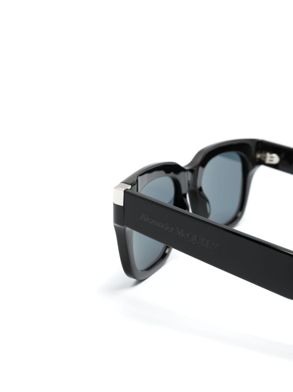 Shop Alexander Mcqueen Logo-engraved Square-frame Sunglasses In Black