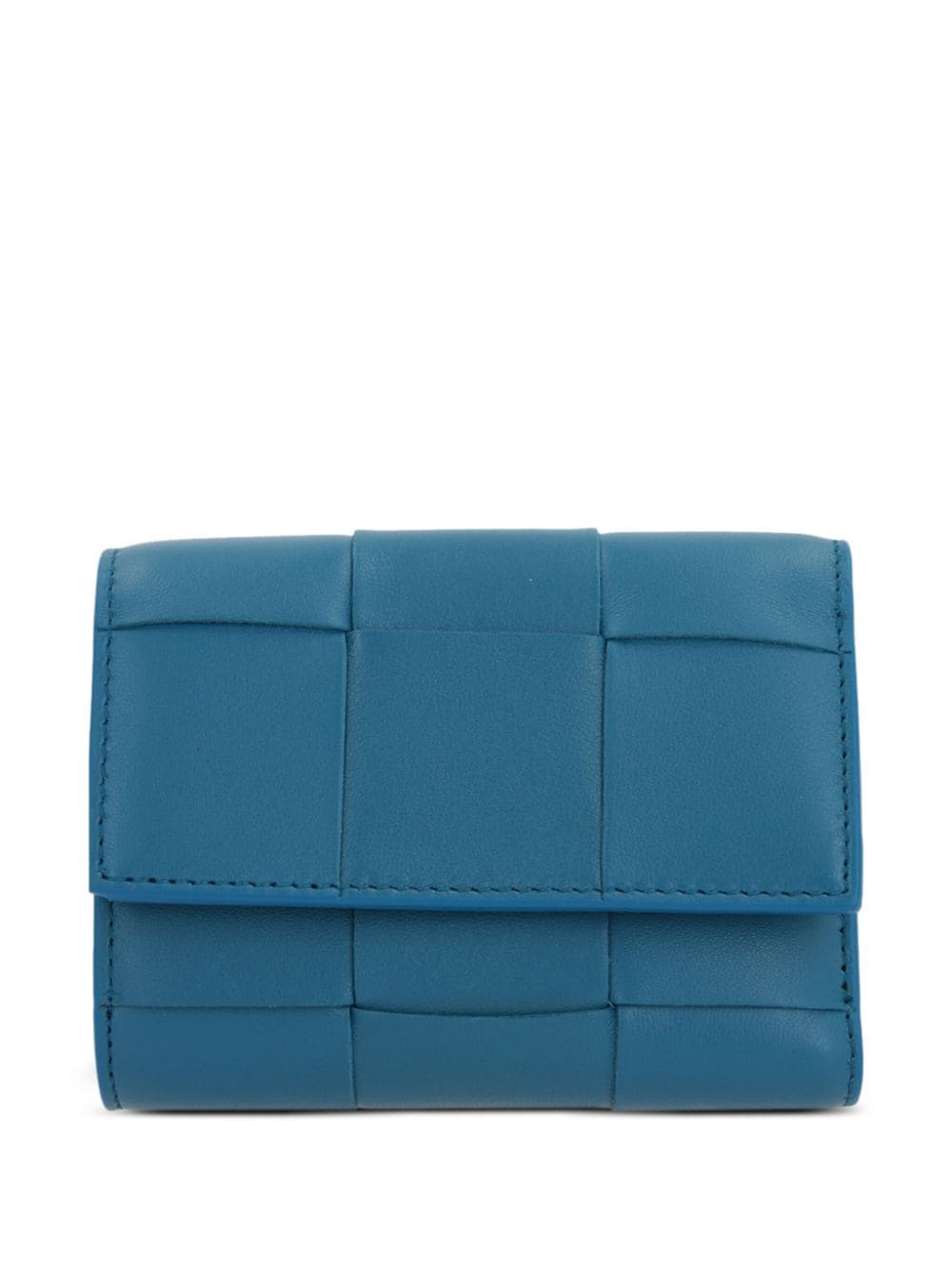 Shop Bottega Veneta Cassette Tri-fold Leather Wallet In Blau