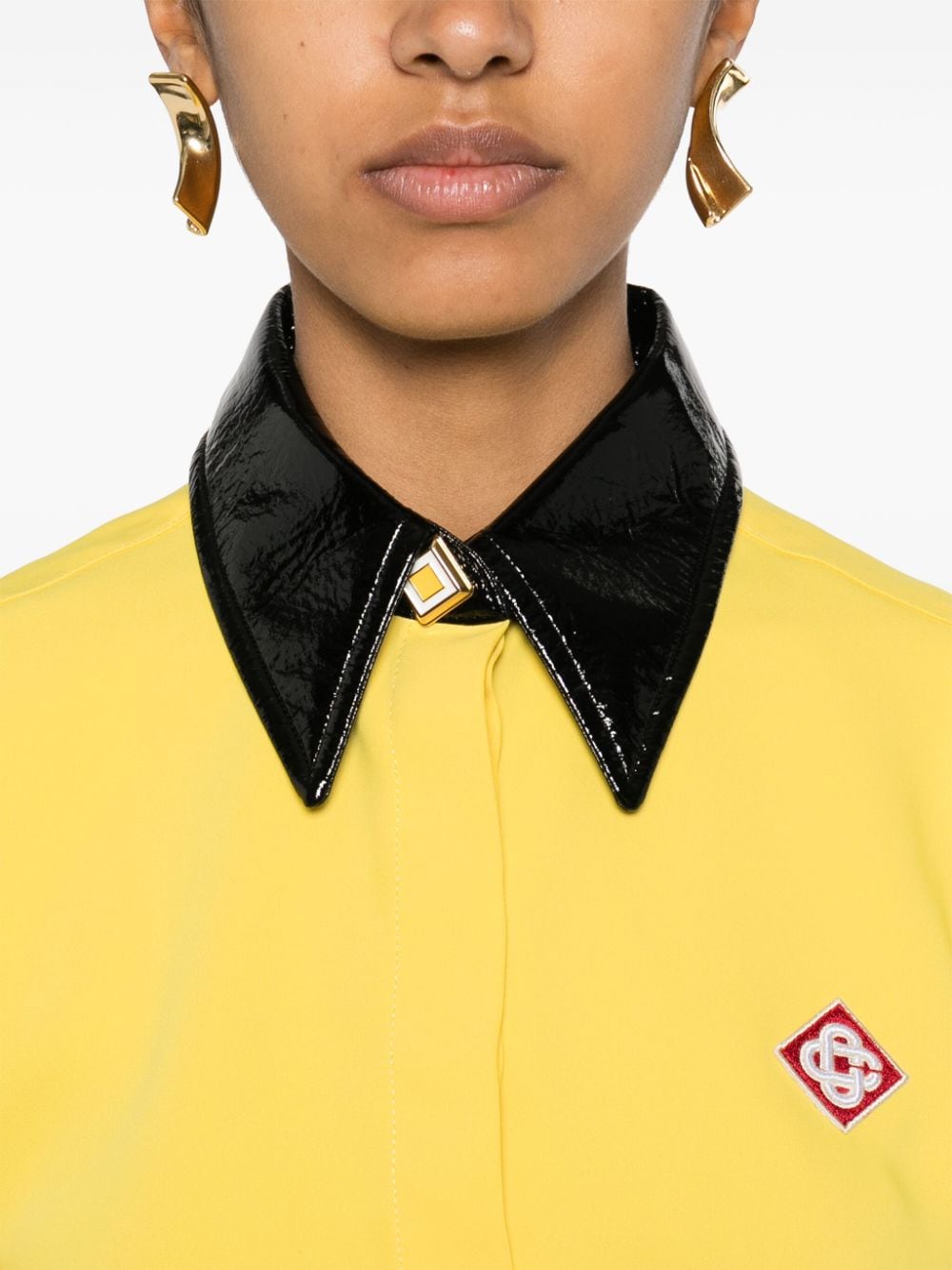 Shop Casablanca Contrasting-detail Logo-patch Shirt In Yellow
