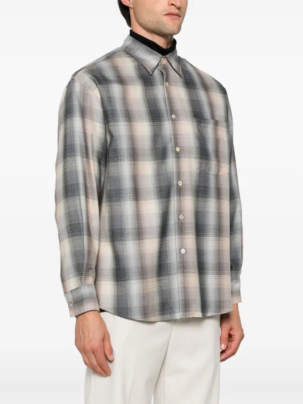 Auralee Checked Wool Shirt | Blue | FARFETCH IN