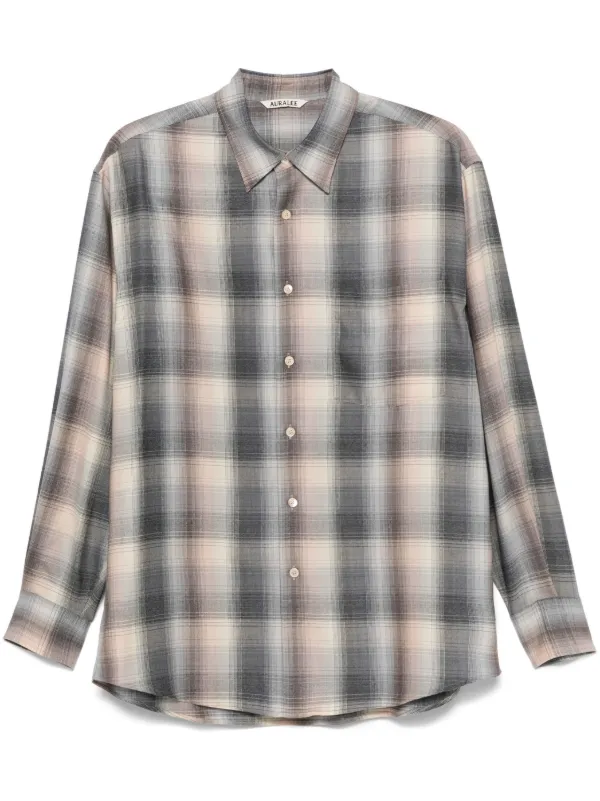 Auralee Checked Wool Shirt | Blue | FARFETCH IN