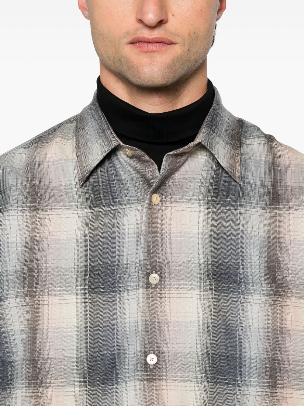 Shop Auralee Checked Wool Shirt In Blue