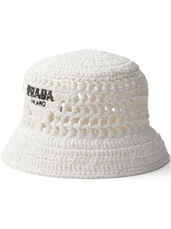 Prada logo embroidered Interwoven Bucket Hat White FARFETCH IE