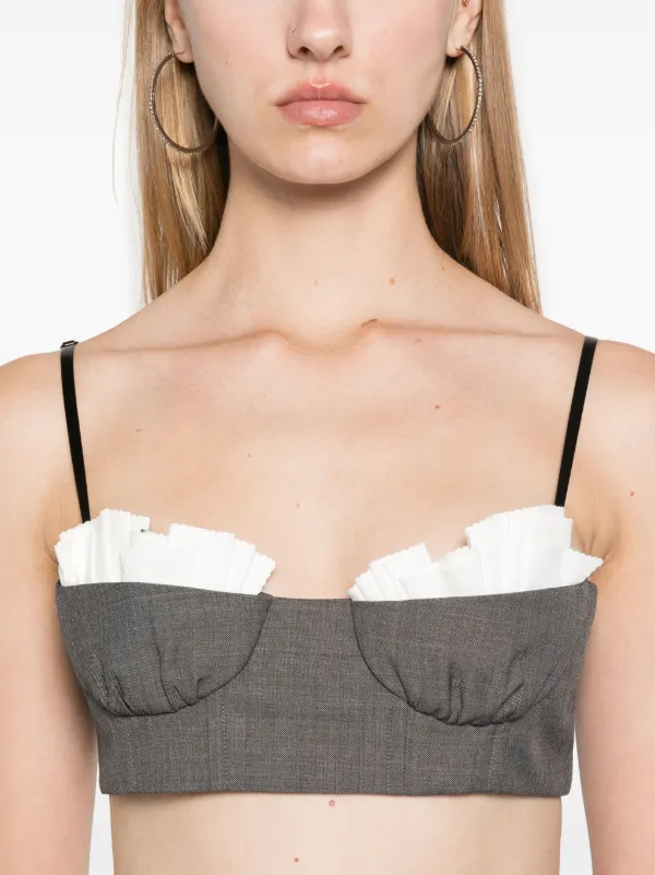 shushu/tong ショートスリーブクロップドトップ SHUSHU/TONG Ruffled Bralette Top | Grey | FARFETCH