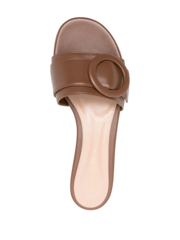 Gianvito Rossi buckle-detail Leather Slides | Brown