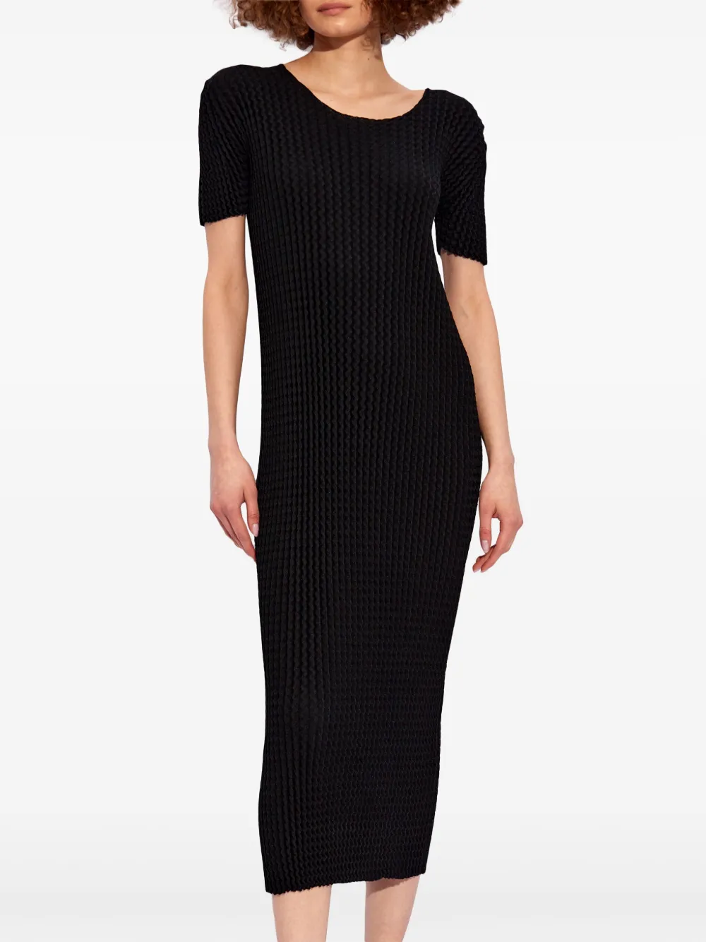 Issey Miyake Midi-jurk met korte mouwen Zwart