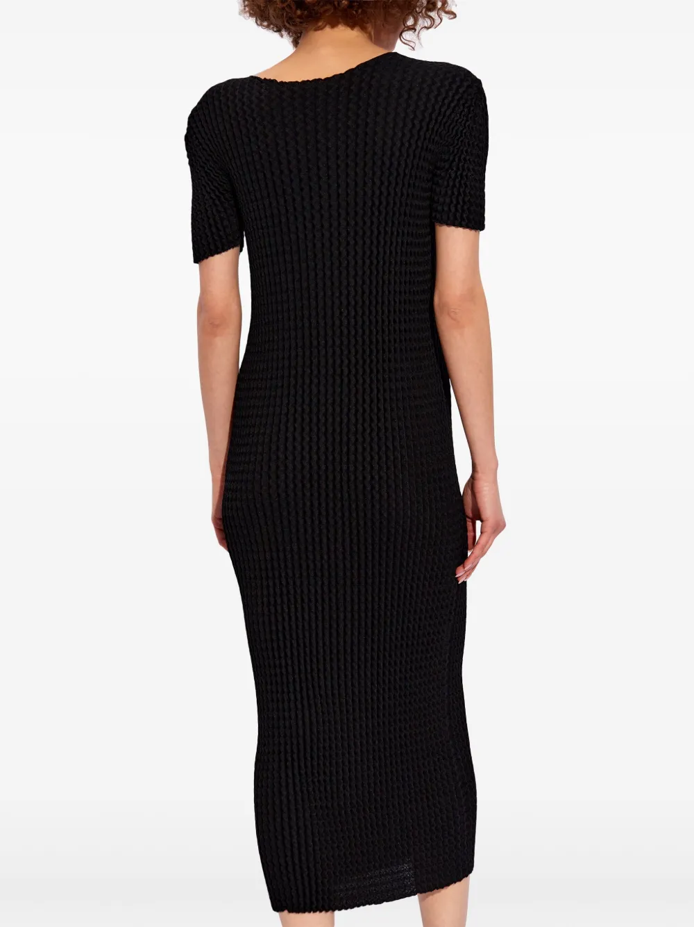 Issey Miyake Midi-jurk met korte mouwen Zwart