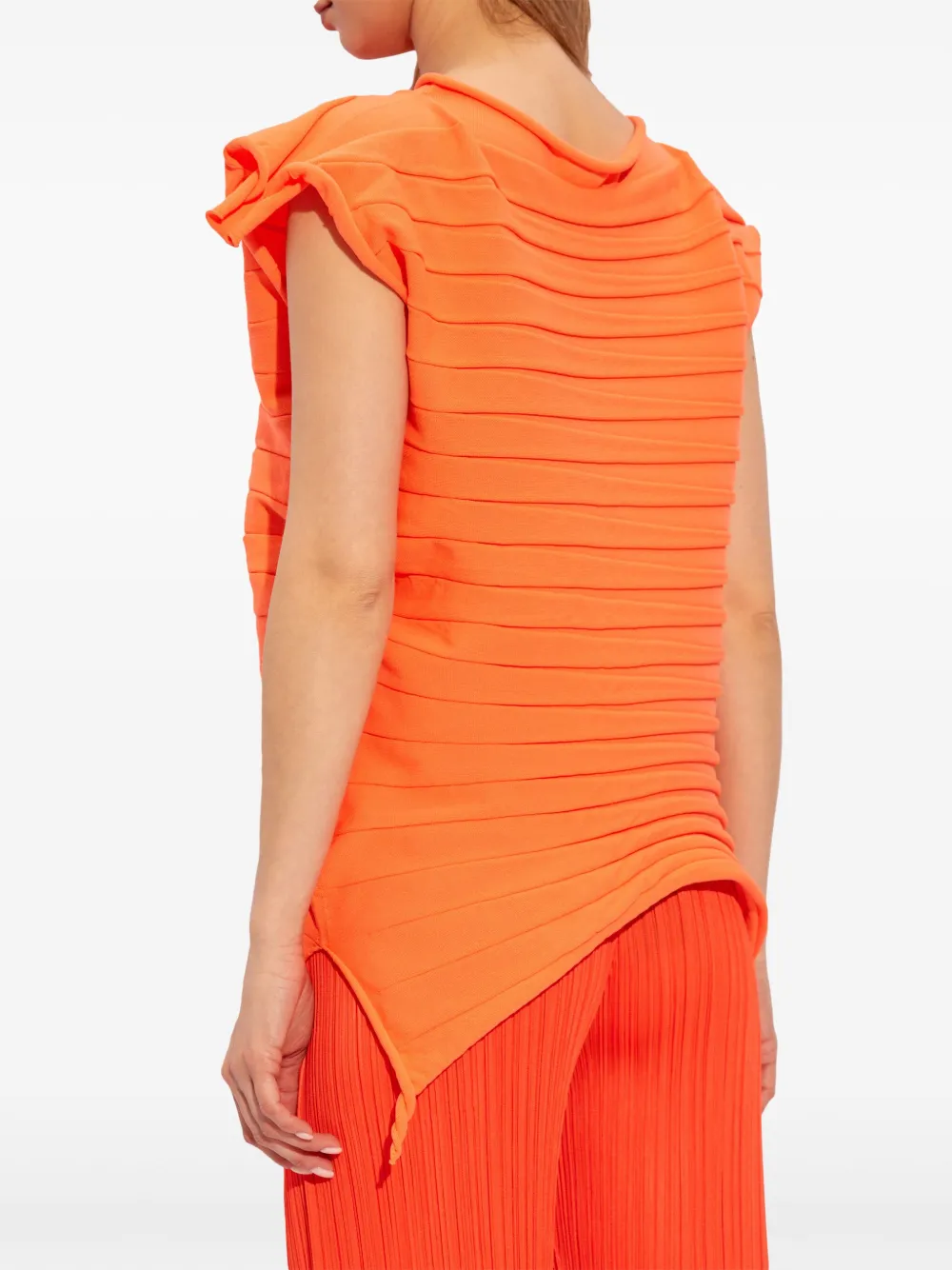 Pleats Please Issey Miyake Asymmetrical stripe top Oranje