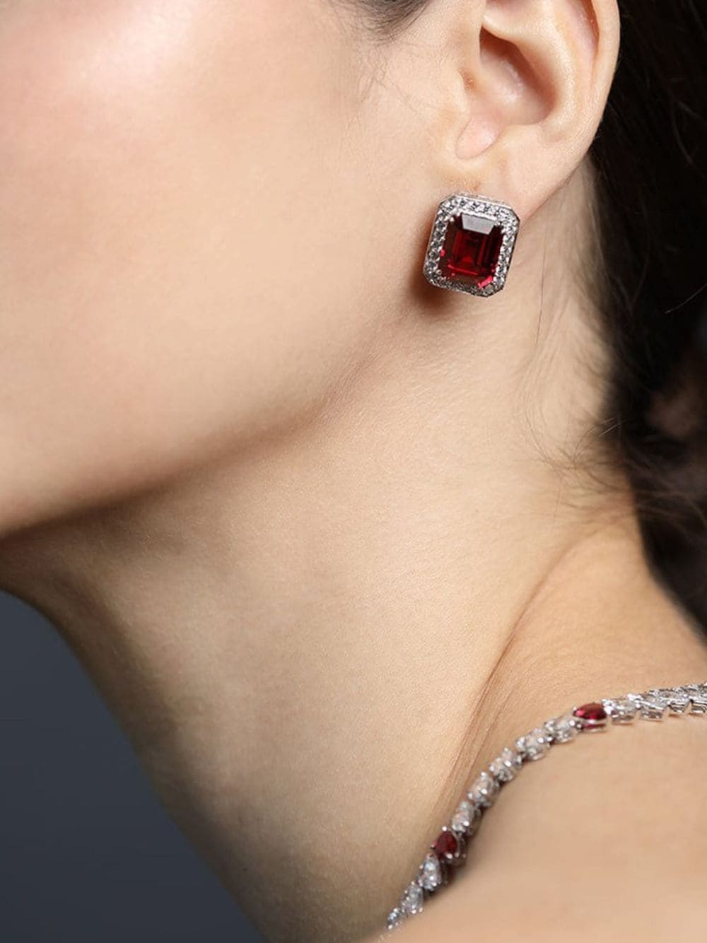 Shop Fantasia By Deserio Red Cz Emerald Cut Earrings