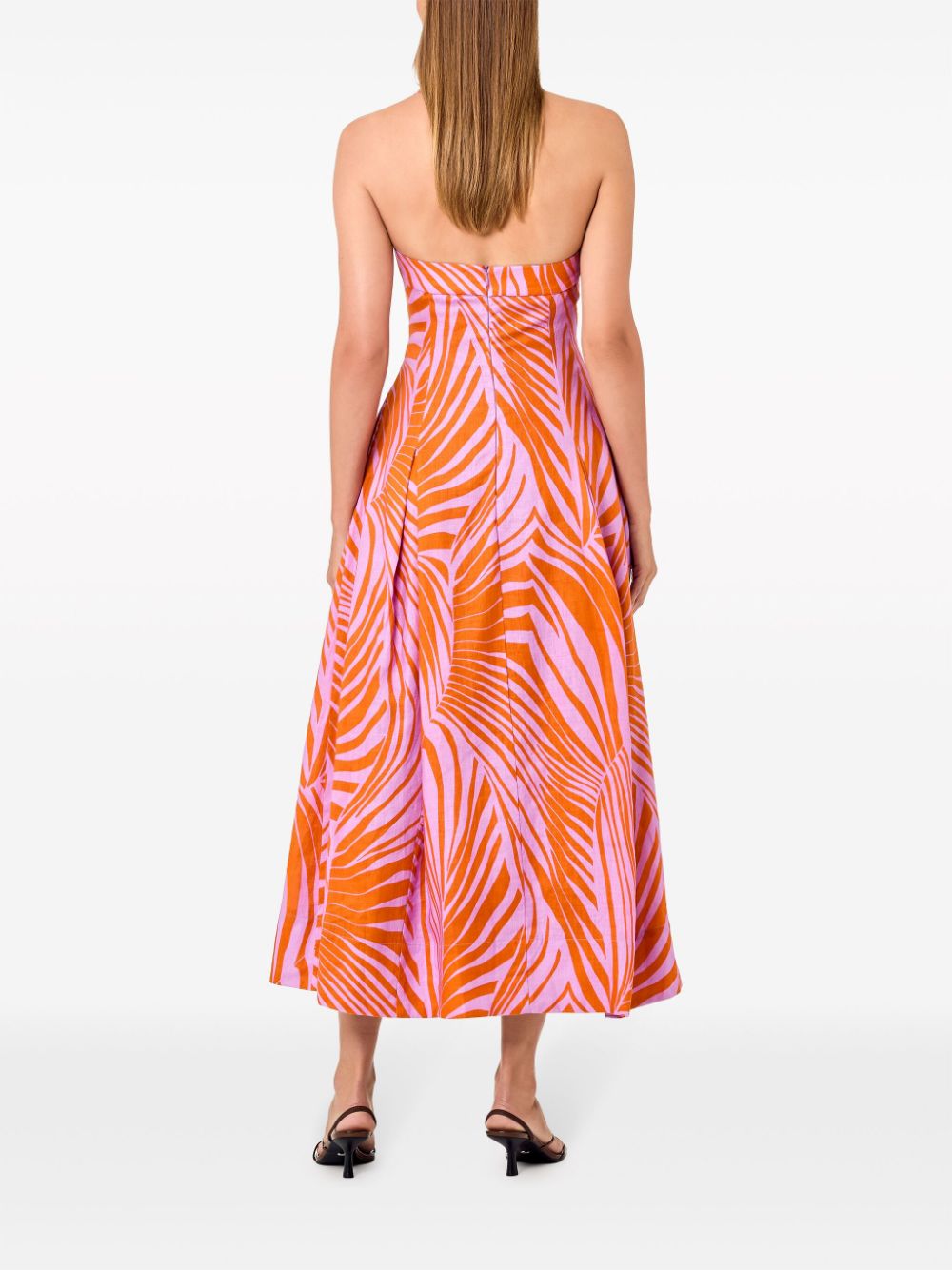 Shop Nicholas Seraphina Palm-print Linen Dress In Pink