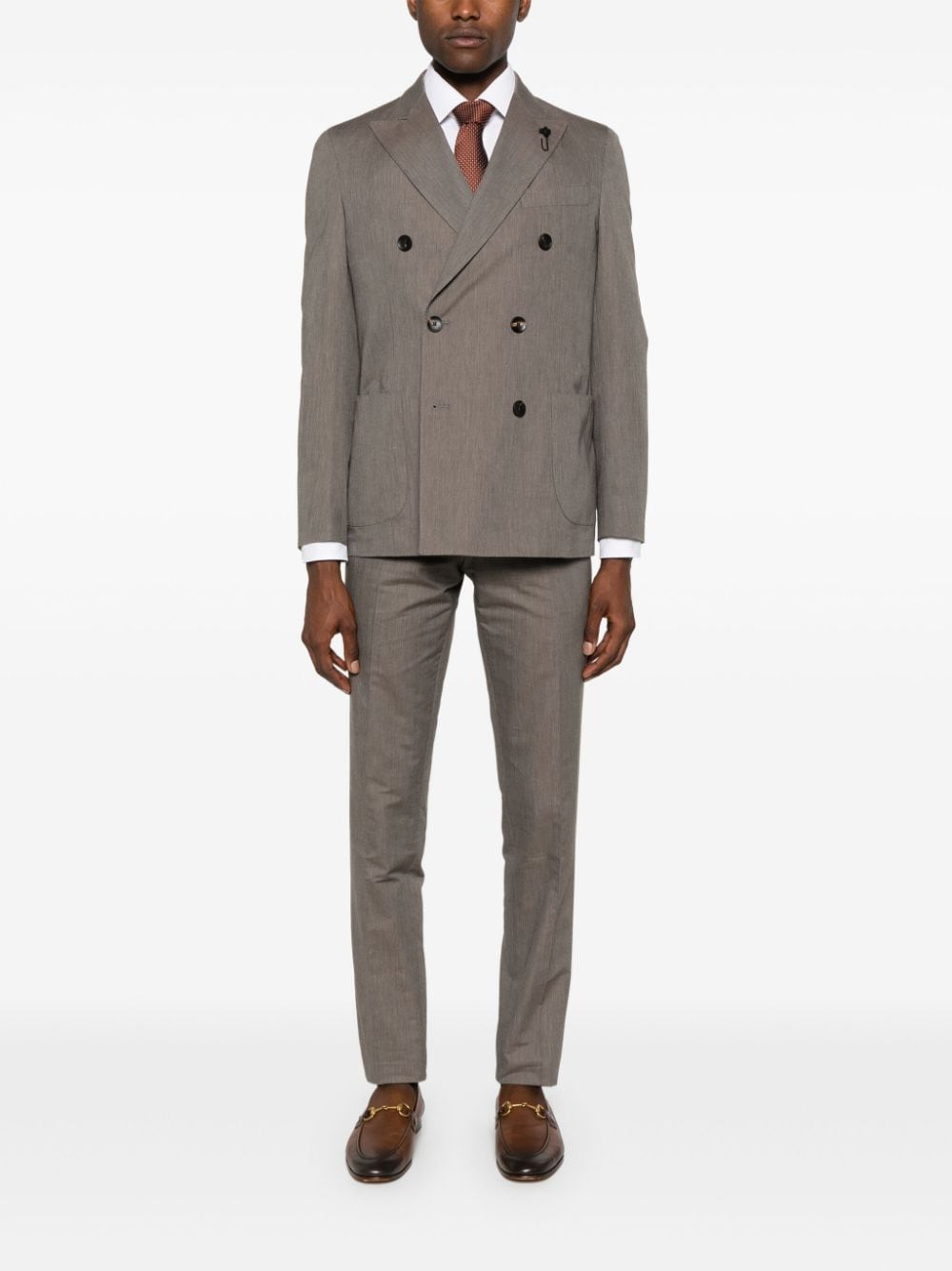 Shop Lardini Double-breasted Suit In Brown