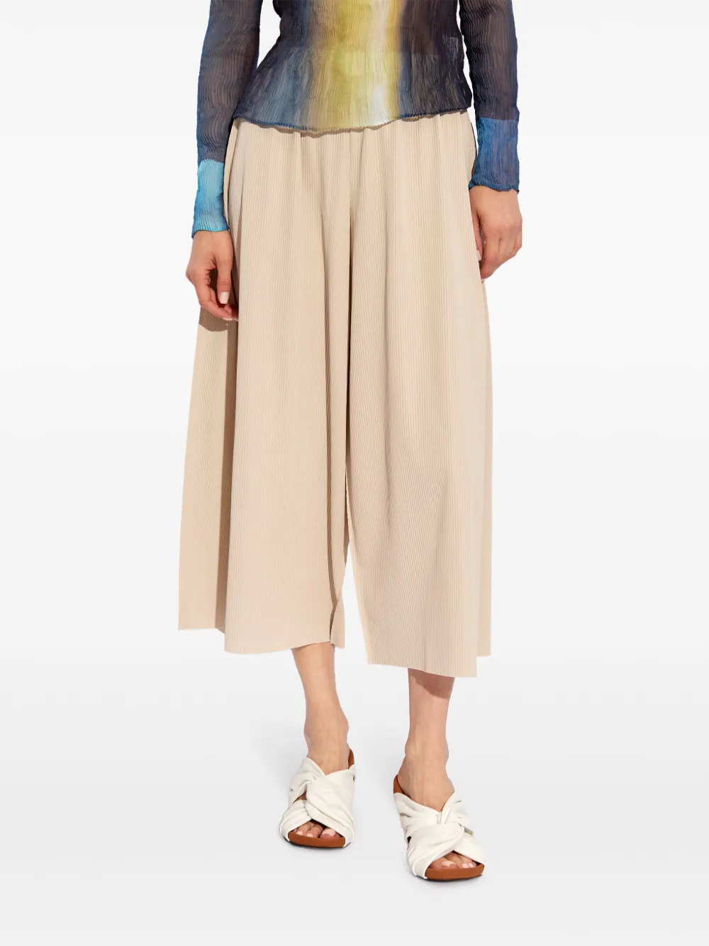 Pleats Please Issey Miyake plissé cropped trousers Beige