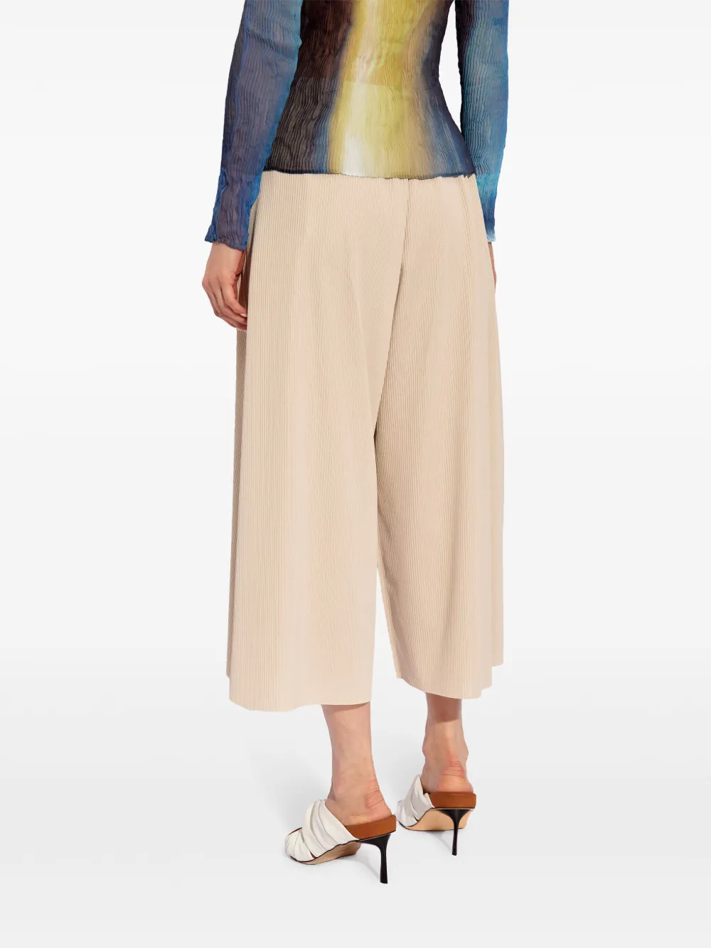 Pleats Please Issey Miyake plissé cropped trousers Beige